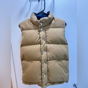 Tan Quilted Puffer Vest with Standing Collar